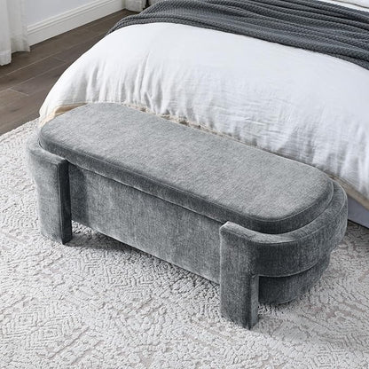 KEIKI 51" Linen Ottoman Bench with Large Storage Space, Upholstered Seating Foot Rest Stool Furniture for Bedroom, Living Room, Entryway, Green