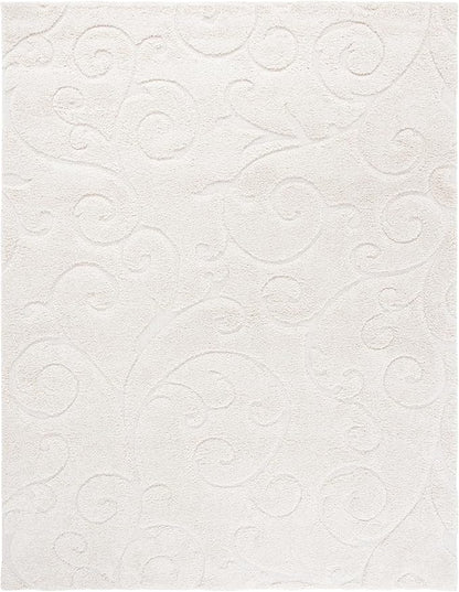 SAFAVIEH Florida Shag Collection Area Rug - 8'6" x 12', Creme & Creme, Scroll Design, Non-Shedding & Easy Care, 1.2-inch Thick Ideal for High Traffic Areas in Living Room, Bedroom (SG455-1111)
