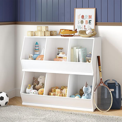 UTEX Stackable Toy Storage Cabinet, Wooden Cubby Organizer, White Shelf for Playroom, Bedroom, Living Room, Nursery, 3 Cubes