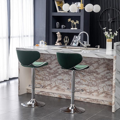 Roundhill Furniture Masaccio Velvet Upholstered Adjustable Swivel Barstool, Set of 2, Green