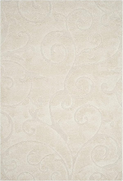 SAFAVIEH Florida Shag Collection Area Rug - 5'3" x 7'6", Creme & Creme, Scroll Design, Non-Shedding & Easy Care, 1.2-inch Thick Ideal for High Traffic Areas in Living Room, Bedroom (SG455-1111)