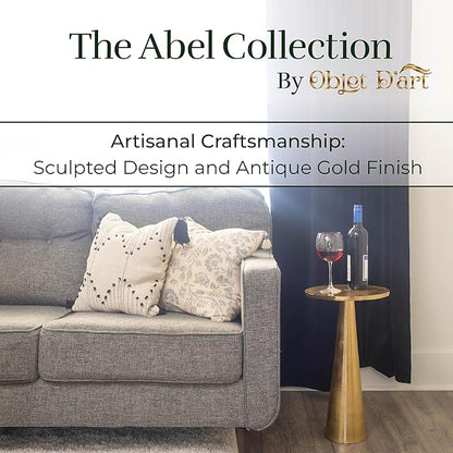 OBJET D'ART Small Round Gold End Tables, Set of 2, ABEL, 21" Height, Vintage Metal Accent, Side, Pedestal, Coctail and Drink Tables for Living Room and Small Spaces