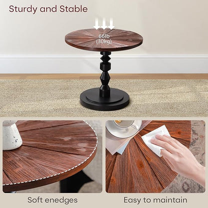 Wood Emd Table, Modern Round Side Table with Unique Top, Framhouse Accent Table for Living Room Bedroom Office (21.6 inch High)