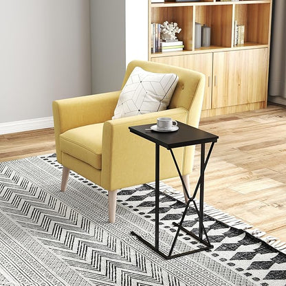 Manora TV Dinner Tray Table, C Shaped End Table for Couch, Slide Under Couch Table for Small Space, Living Room or Bedroom, Black