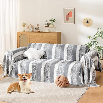 Boho Sofa Cover, Couch Covers for 3 Cushion Couch Sofa Pet Friendly, Sofa Cover Washable, Soft Chenille Living Room Couch Covers Slipcover, Pet Furniture Protecto (1# Grey, 71" x 150")