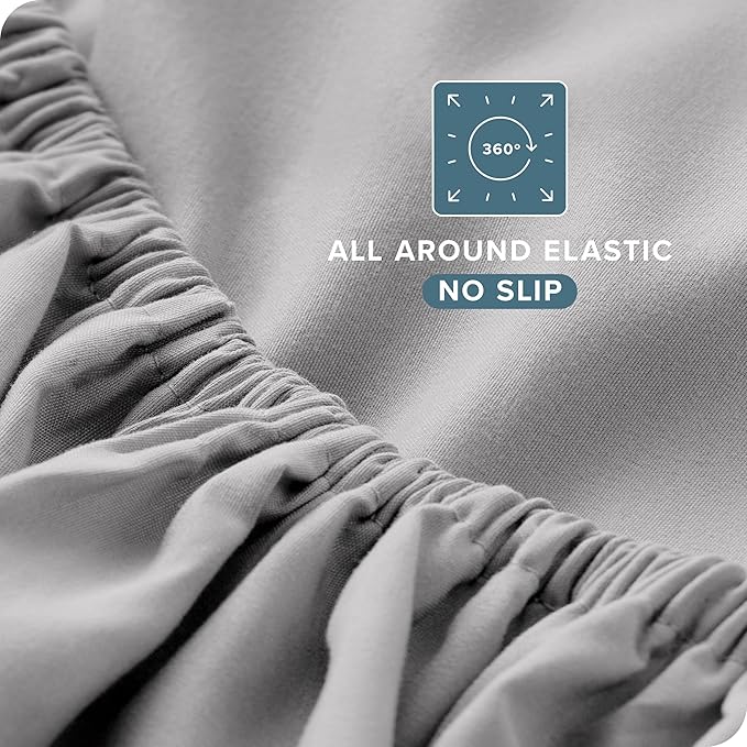 Bare Home Split Head Flex King Sheet Set - 1800 Ultra-Soft Microfiber Bed Sheets - Double Brushed - Deep Pockets - Easy Fit - 4 Piece Set - FlexTop King Bedding (Split Head Flex King, Light Grey)