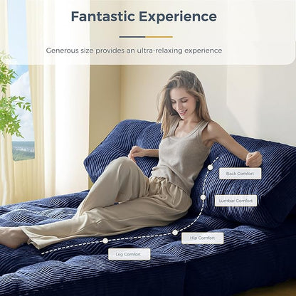 MAXYOYO Folding Sofa Bed, Convertible Sleeper Chair with Pillow Foldable Matress with Back Support, Portable Fold Out Chair Bed Comfy Floor Sofa Lounge for Living Room Bedroom, Navy Double