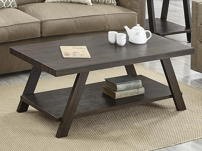 Roundhill Furniture Athens Contemporary Wood Shelf Coffee Table, Weathered Espresso