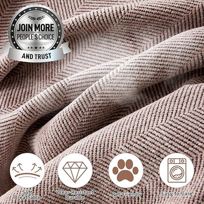 STACYPIK Thick Pink Geometric Sofa Covers for 2 Cushion Couch Reversible Herringbone Dogs Couch Covers Pet Scratch Couch Protector Blanket for Living Room Chenille Cushion Covers with Tassel-91X118IN