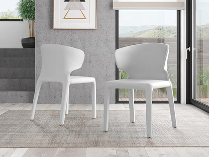 Manhattan Comfort Conrad Mid Century Modern Dining Chairs Woven Tweed Upholstered Kitchen Furniture with Contoured Back, Foam Padding & Metal Legs, Set of 2, Cream