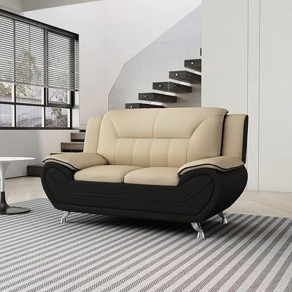 Container Furniture Direct Michael Modern Faux Leather Upholstered Stainless Steel Legs Living Room Loveseat, Black Camel
