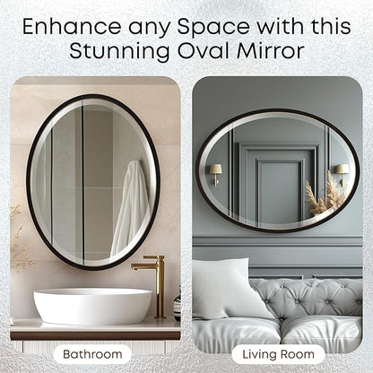 OVALCREST - Oval Wooden Beveled Wall Mirror for Home Decor, Bathroom, Vanity, Bedroom, Living Room, Hallway - London Style (Rubbed Black) 25.1 x 37.1