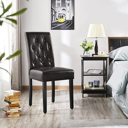 Yaheetech Dining Chairs Set of 4 Modern Style Faux Leather Dining Room Chairs with Solid Wood Legs and Button Tufted Padded for Home Kitchen, Brown