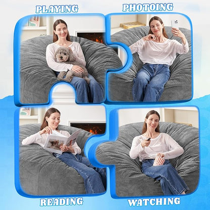 HABUTWAY 4FT Bean Bag Chair,Giant Bean Bag Chairs for Adults,Big Bean Bags with Memory Foam Filled, Large Beanbag Chairs with Soft Corduroy Cover-Grey