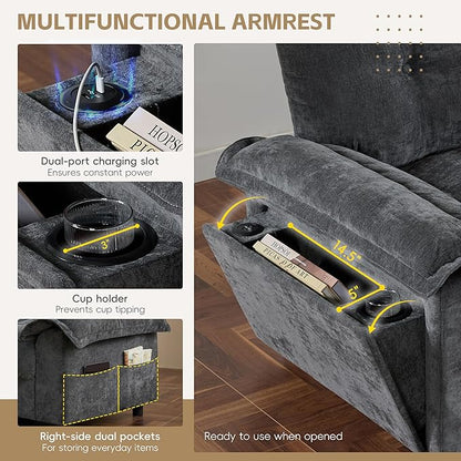 Mreax L-Shape Sectional Sofa with Movable Storage Ottoman and Multifunctional Armrest, 4 Seater Oversized Chenille Upholstered Cloud Couch for Living Room, Apartment, Unique Tufted Design, Dark Gray