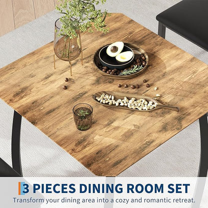 GAOMON Dining Table Set for 2, 3 Piece Small Kitchen Table and 2 Upholstered Chairs with Metal Frame & Wood Grain Tabletop for Small Space, Apartment, Kitchen, Dining Room, Black/Rustic