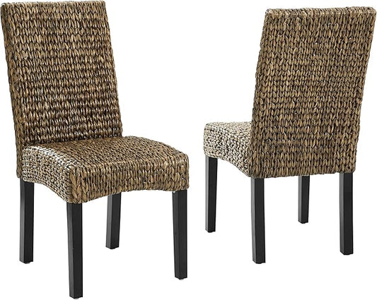 Crosley Furniture Edgewater Handwoven Natural Fiber Rattan Dining Chairs Set of 2, Seagrass