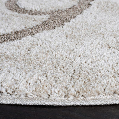 SAFAVIEH Florida Shag Collection Area Rug - 6'7" Round, Ivory & Beige, Scroll Design, Non-Shedding & Easy Care, 1.2-inch Thick Ideal for High Traffic Areas in Living Room, Bedroom (SG455-13LT)