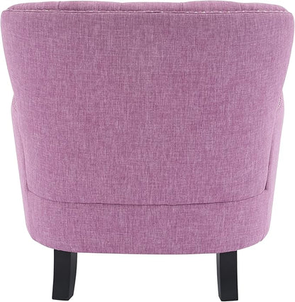 Ball & Cast Accent Chair,Mid-Century Lounge Living Room Chairs with Button Tufting,Upholstered Reading Accent Chair W/Solid Wood Legs and Curved Backrest,for Bedroom,Apartment,Pink