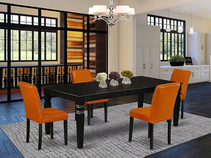 East West Furniture LGAB5-BLK-61 5 Piece Dinette Set Includes a Rectangle Dining Room Table with Butterfly Leaf and 4 Baked Bean Faux Leather Upholstered Chairs, 42x84 Inch, Black