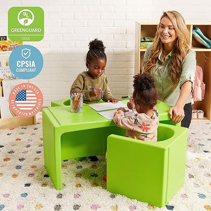 ECR4Kids Tri-Me Table and Cube Chair Set, Multipurpose Furniture, Lime Green, 3-Piece
