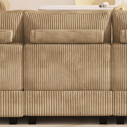 Eafurn 132.68" Oversized L Shaped Modular Sectional Sofa Couch with Reversible Chaise Lounge Daybed, Modern Corduroy Upholstered Corner Lounge Couch with Thick Cushions and Headrest