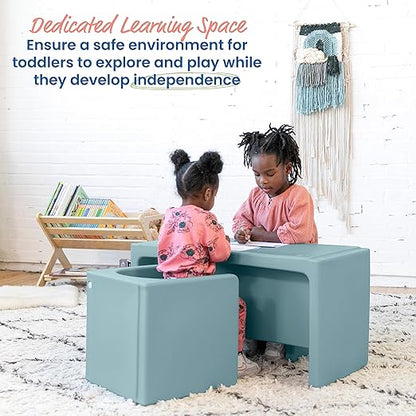 ECR4Kids Tri-Me Table and Cube Chair Set, Multipurpose Furniture, Powder Blue, 3-Piece