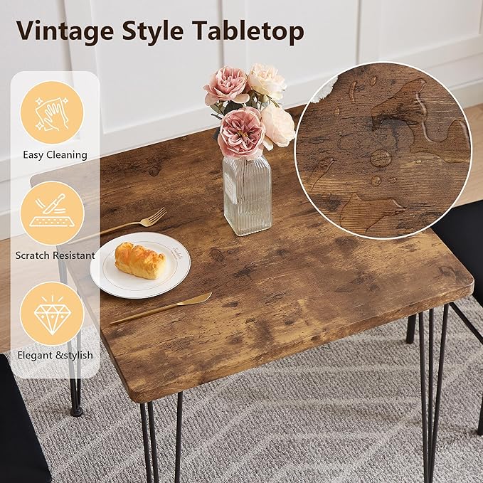 VECELO 3-Piece Dining Room Kitchen Table and Pu Cushion Chair Sets for Small Space, 2, Classic Brown,Dining Set for 2