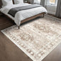 Washable Neutral Farmhouse Bedroom Rug, 5x7 Area Rugs for Living Room, Nursery Room, Boho Vintage Floral Non-Slip Rug Low Pile Stain Resistant (5x7 Beige/Latte)