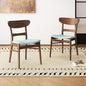 Set of 2 Solid Wood Dining Chairs, Fabric Upholstered Seat Mid-Century Modern Kitchen Furniture for Living Room, Mint+Walnut