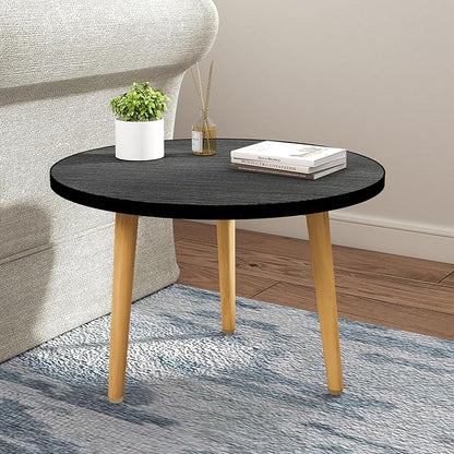 Round Coffee Table Low Table with 3 Solid Wood Sturdy Legs, Floor Table Desk for Sitting on The Floor, Storage and Living Room Furniture (Black)