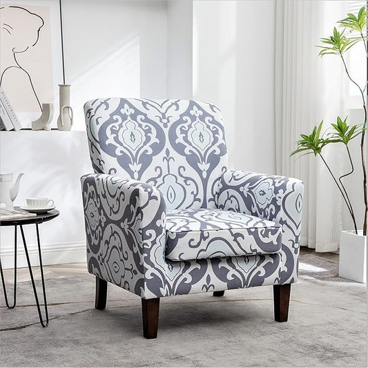 Container Furniture Direct Contemporary Accent Arm Chair with Birch Wood Frame and Velvet Upholstery, Armchair for Office and Living Room Decor, Removable Cushions, 05 Printed Fabric