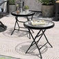 Foldable Patio Side Table Set of 2 with Tempered Glass Top 18" Folding Outdoor Side Tables Set of 2 Small Glass Patio End Tables for Porch Yard Balcony Deck Lawn Dining Garden (Black)