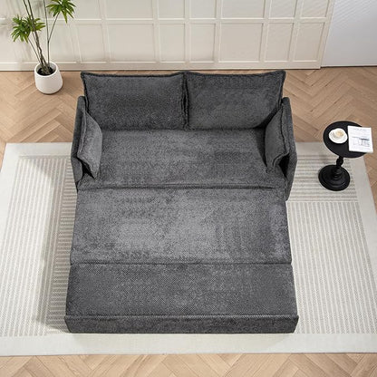 Furnimart 59.5" Queen Size Pull Out Sofa Bed, 3 in 1 Convertible Sleeper Bed with USB/C-Type Charging Ports & Side Pockets, Modern Futon Couch for Living Room, Apartment, RV, Corduroy Dark Grey