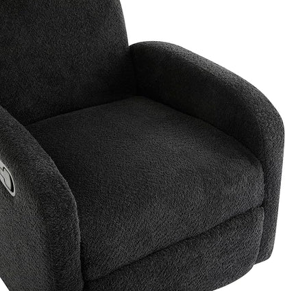 Christopher Knight Home Sidney Fabric Upholstered 360° Swivel Chair, Boucle Push-Back Recliner, Solid Wood Glider Recliner with Rotation, Living Room Lounge Sofa, Adjustable Comfy Reading Chair,Black
