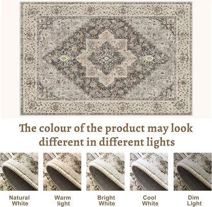 9x12 Vintage Area Rugs for Living Room, Washable Indoor Non Slip Large Area Rugs, Print Distressed Brown Carpet, Soft Low Pile Rug Foldable Floor Rug for Bedroom Dining Room Dorm