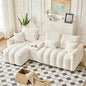 92-Inch Teddy Boucle Tufted Sofa Couch with Storage Console and Chaise Lounge, L-Shaped Left Facing Corner Sectional Sofa Couch with Cupholders, USB Ports and Golden Accent for Living Room Office