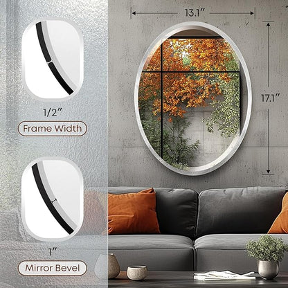 OVALCREST - Oval Wooden Beveled Wall Mirror for Home Decor, Bathroom, Vanity, Bedroom, Living Room, Hallway - London Style (Silver Leaf with Brown Antique) 13.1 x 17.1