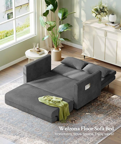 53” Convertible Sofa Bed Couch, Corduroy Couch Bed, 6-Position Loveseat Sleeper Sofa, Love Seat Sleeper Bed 23.6" Extra Deep Seat, Modern Couches for Living Room/Apartment/Home/Office, Grey