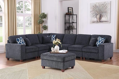 116" Convertible Sectional Couch with Movable Ottoman and 6 Throw Pillows,Chenille Upholstered Comfy Sofa 7 Seater,L-Shaped,Free Combination,Easy Assembly for Living Room,Apartment,Dark Gray