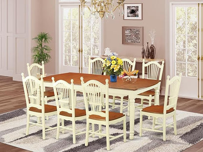 East West Furniture DOVE9-WHI-W 9 Piece Dining Room Table Set Includes a Rectangle Kitchen Table with Butterfly Leaf and 8 Dining Chairs, 42x78 Inch, Buttermilk & Cherry