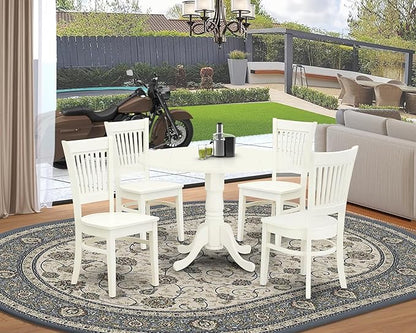 East West Furniture DLVA5-LWH-W 5 Piece Kitchen Table & Chairs Set Includes a Round Dining Room Table with Dropleaf and 4 Dining Chairs, 42x42 Inch, Linen White
