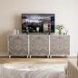 COSIEST Set of 3 32" Buffet Sideboard Cabinets with Storage, Accent Cabinet with Push-to-Open Doors, Vintage Flower Carved Pinewood Doors, Entryway Console for Living Room, Kitchen, Hallway, Gray