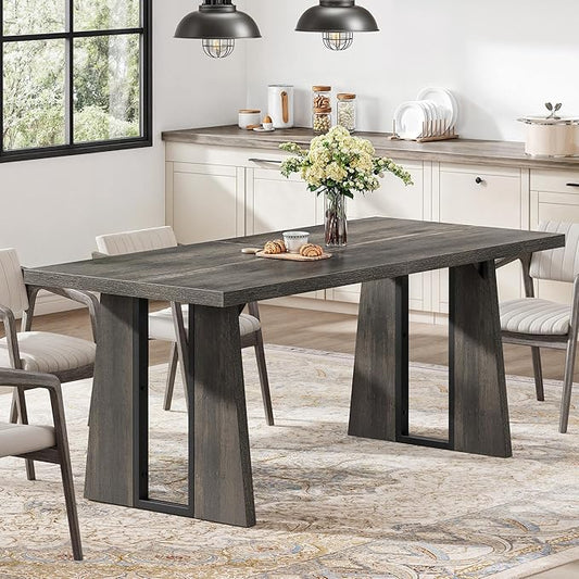 DWVO Rectangle Dining Table for 6-8 People 70.86 Inch Large Dining Room Table Wooden Dinner Table with Heavy Duty Legs for Kitchen Apartment Restaurant Rustic Grey