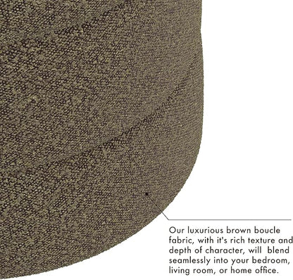 HomePop Upholstered Round Ottoman (No Lid, Seat Only) Home Décor | Round Pouf Foot Rest – Dark Brown Boucle