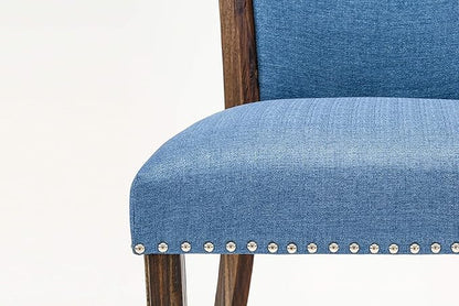 East West Furniture X777VE721-7 7 Piece Dining Room Furniture Set Consist of a Rectangle Dining Table with X-Legs and 6 Blue Color Linen Fabric Parsons Chairs, 40x72 Inch, Multi-Color