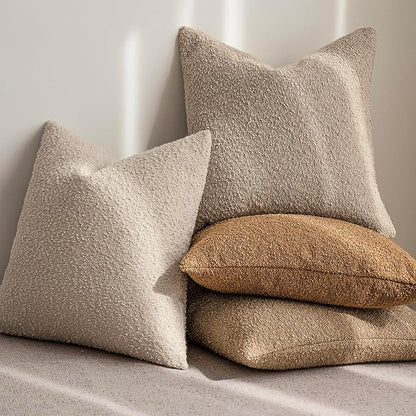 Foindtower Pack of 2 Textured Boucle Throw Pillow Covers Accent Solid Pillow Cases Cozy Soft Decorative Couch Cushion Case for Chair Sofa Bedroom Living Room Home Decor, 20 x 20 Inch,Rust Tobacco