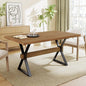 Christopher Knight Home Keyats 63 Inch Dining Table for 6 People, Modern Farmhouse Kitchen Table with X-Shaped Metal Legs, Rectangular Dinner Furniture for Dining Room, Home Office, Brown