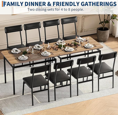 IDEALHOUSE 5 Piece Dining Room Table Set, Kitchen Table Set for 4 with Brown Wooden Grain Kitchen Table and 4 PU Upholstered Metal Chairs, Dining Room Set for Small Space,Home Dinner(4 Black Chairs)
