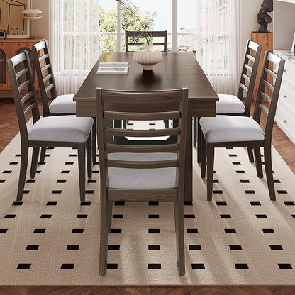 Merax 7 Piece Extendable Wooden Dining Table Set, Farmhouse Extendable with 18" Move Leaf, 78" Rustic and 6 Upholstered Chairs for Kitchen Room, Brown